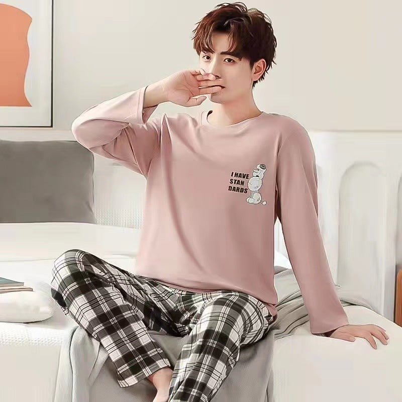 Pajamas Men's Long-sleeved Trousers Spring And Autumn Men's Pajamas Autumn And Winter Thin Plus Size Teenagers Home Wear Two-