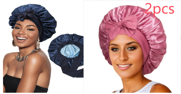 Double-layer Satin Ribbon Round Cap Bow Artificial Silk Beauty Hair Care Wide-brimmed Hat dd09b8d4 3f1c 42a9 bc09 b073ab318ec