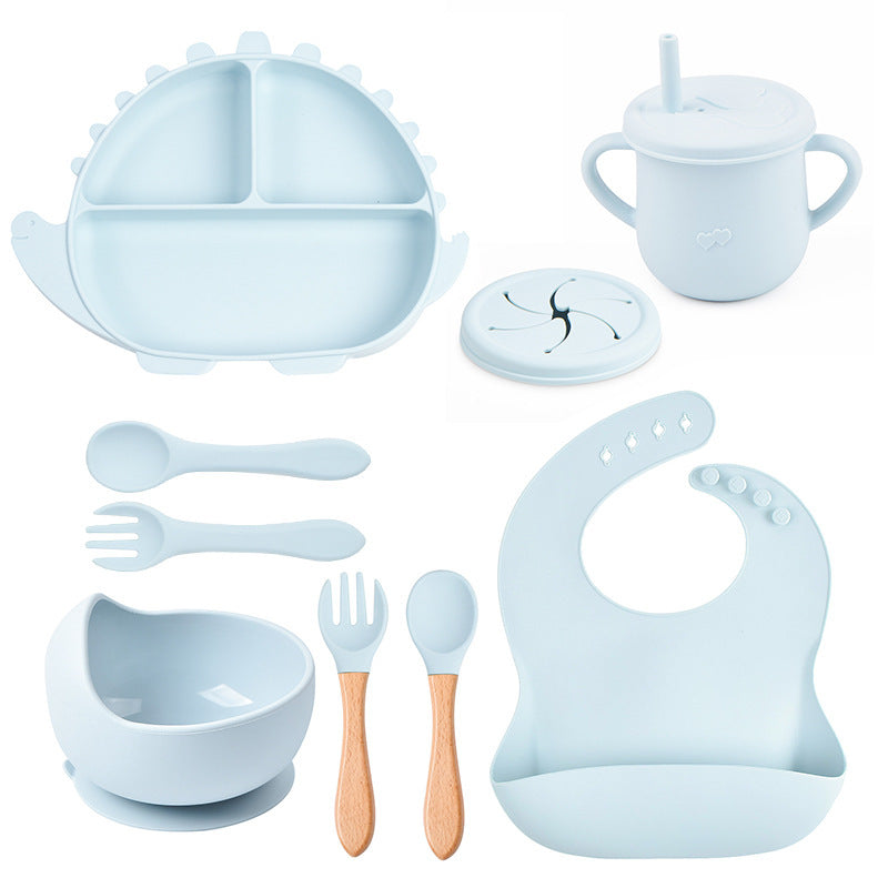 8-piece Children's Silicone Tableware Set Dinosaur Silicone Plate Bib Spoon Fork Cup Baby Silicone Plate - HD Wireless Product #5