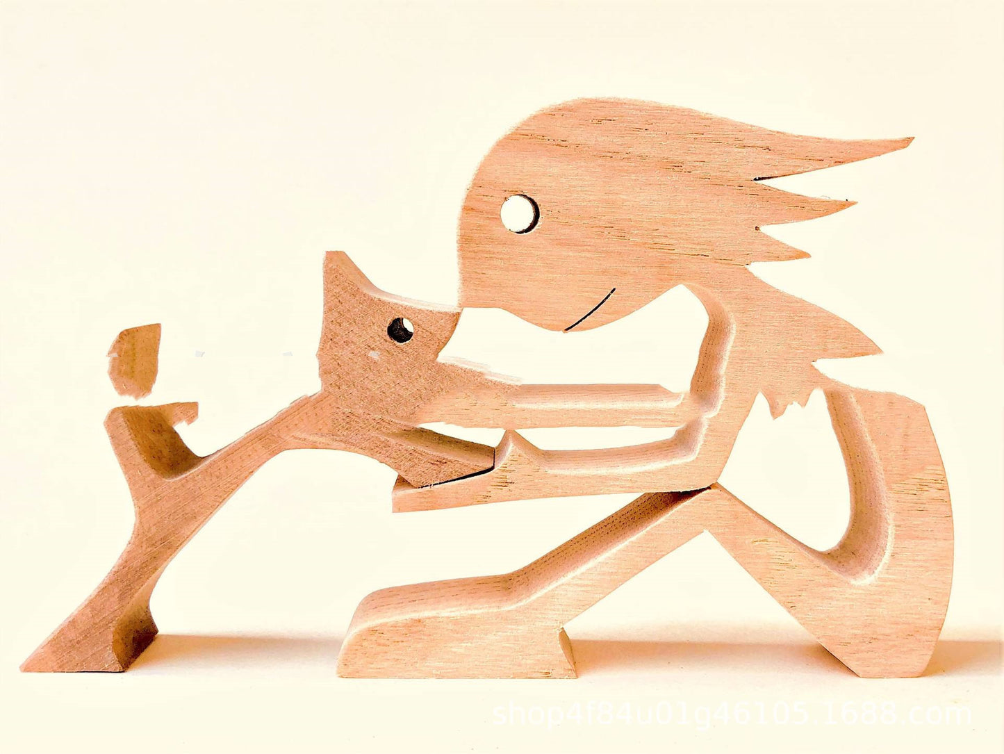 DIY Figurine Wood Dog Ornament Sculpture Home Decoration A Man A Dog Wood Sculpture Christmas Gifts Model Decor de4bfc3d f958