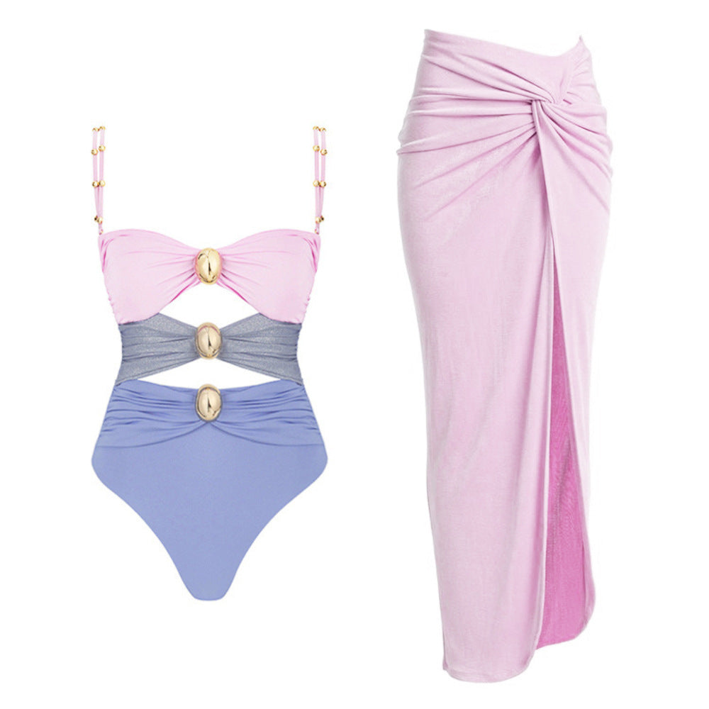One-piece Swimsuit Women's Round Buckle Decoration Hollow Out Stitching Swimsuit Suit de82ec8f 491c 44e2 8039 5c5f865f2222
