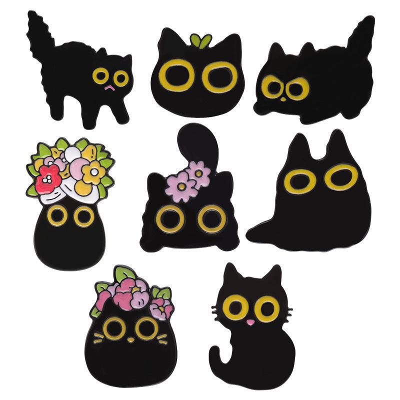 Cartoon Black Cat Flowers Series Adorkable Fashion Creative All-match Bag Clothing Ornament Badge dec1d3c1 2def 4670 a330 75a