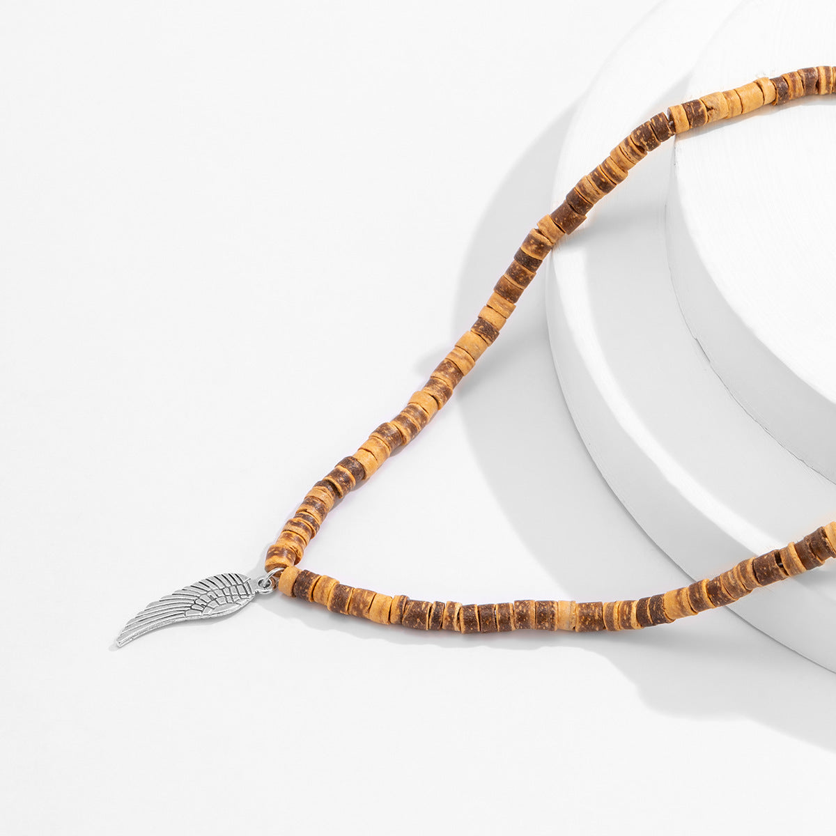 Bohemian Style Wooden Bead Stitching Necklace Men's Feather Pendant Necklace df60d226 d048 4140 ab87 333465140261