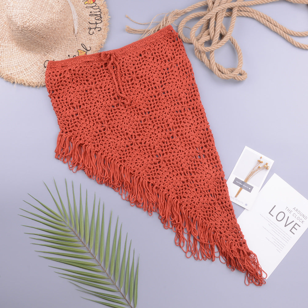 European And American Women's See Through Hollow Knitted Skirt With Slanted Fringe Beach dfbd773f 035a 4e73 b94f 50987a093a00