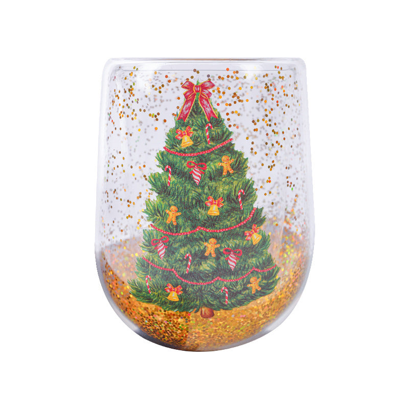 Christmas Tree Cups Heat Resistant Double Layer Flowing Sequins Christmas Cup Household Handwork Cartoon Christmas Trees Tumb