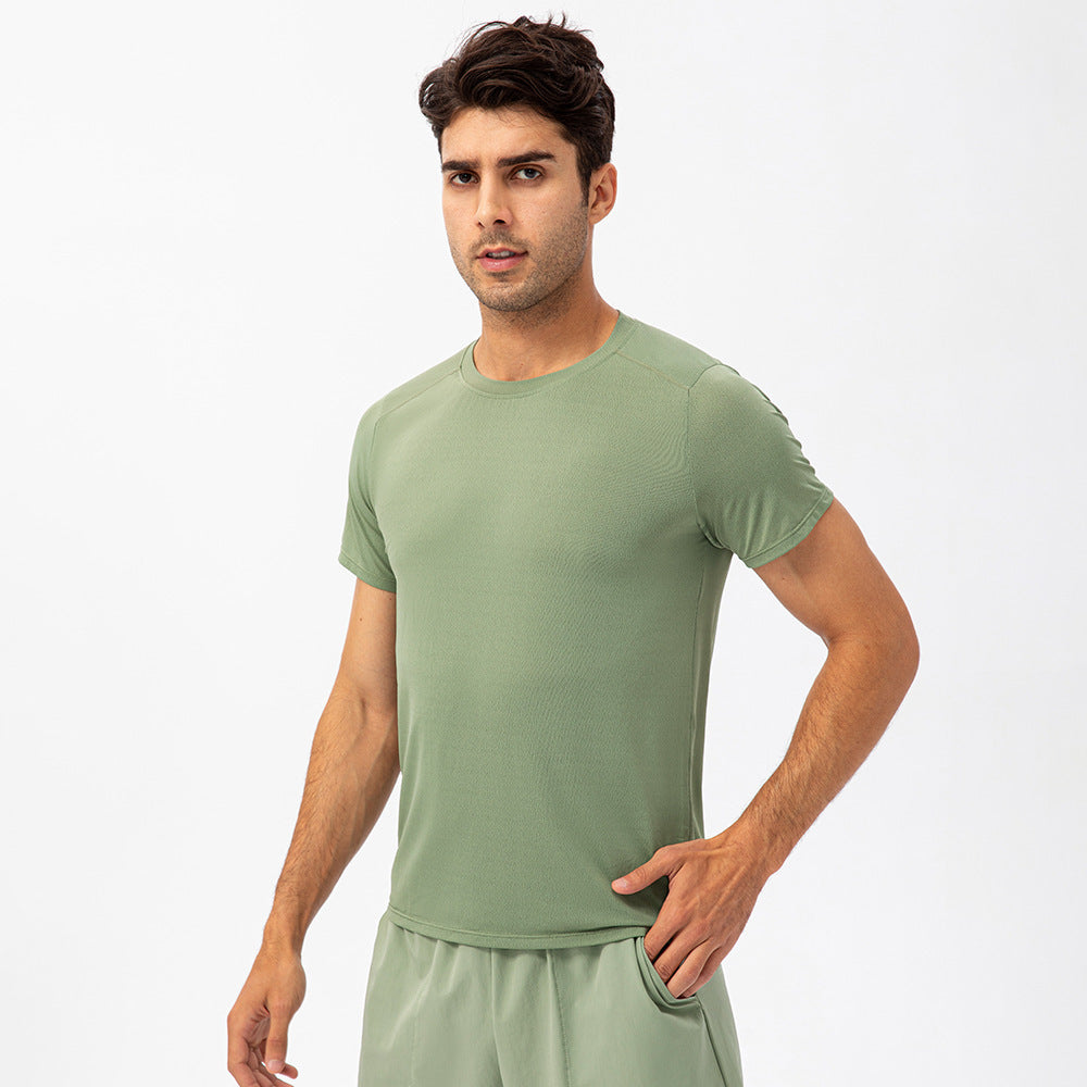 Men's Loose Running Quick Drying Clothes Round Neck T-shirt Sweat-absorbent Breathable Fitness Sports Casual Short Sleeve Clo