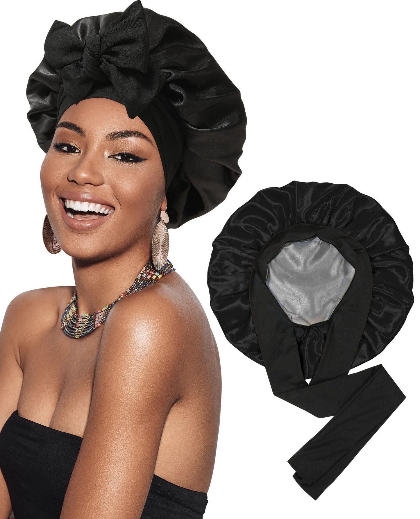 Double-layer Ribbon Round Cap Bow Hair Care Wide-brimmed Hat e17705f4 5747 45dc 9ca7 0b862931d280