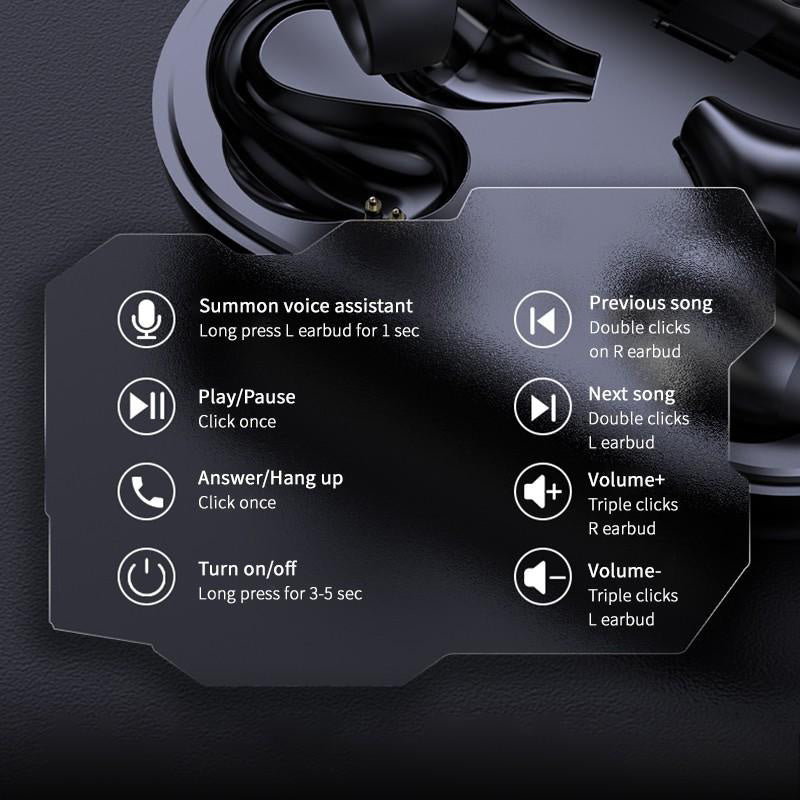 Ear Clip Bone Conduction Headphone Bluetooth-compatible 5.2 HIFI Wireless Earphone Touch Handsfree Sports Noise Cancelling He