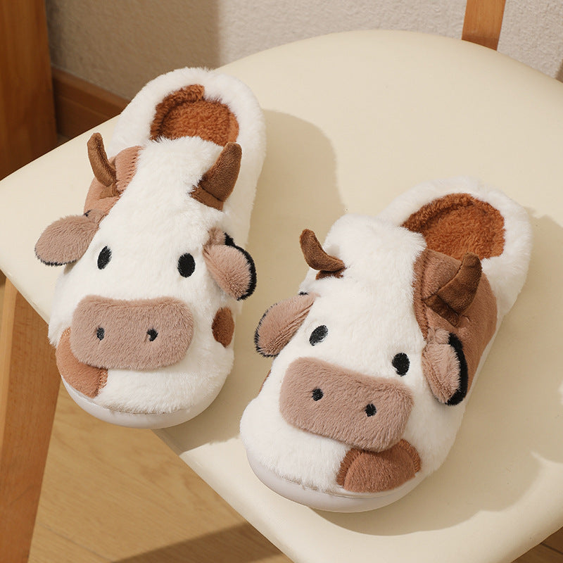 Cute Cow Animal Slipper For Women Girls Fashion Kawaii Soft Fluffy Winter Warm Slippers Woman Cartoon Milk Cow House Slippers