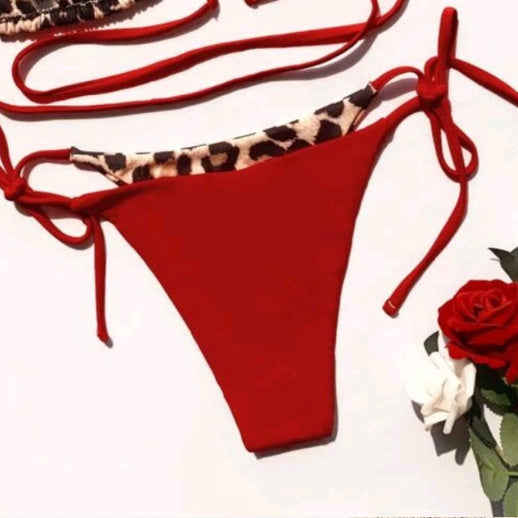 Women's Leopard Print Split Swimsuit Halter Lace-up Bikini Suit e4353da7 4fd4 4f3d 96a5 f1b67961975b