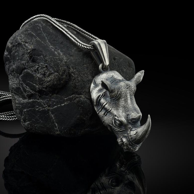 Wild Rhinoceros Head Pendant Men's Domineering Necklace Animal Personality All-match Sweater Chain e4b265a2 b0e3 43b9 acde d4