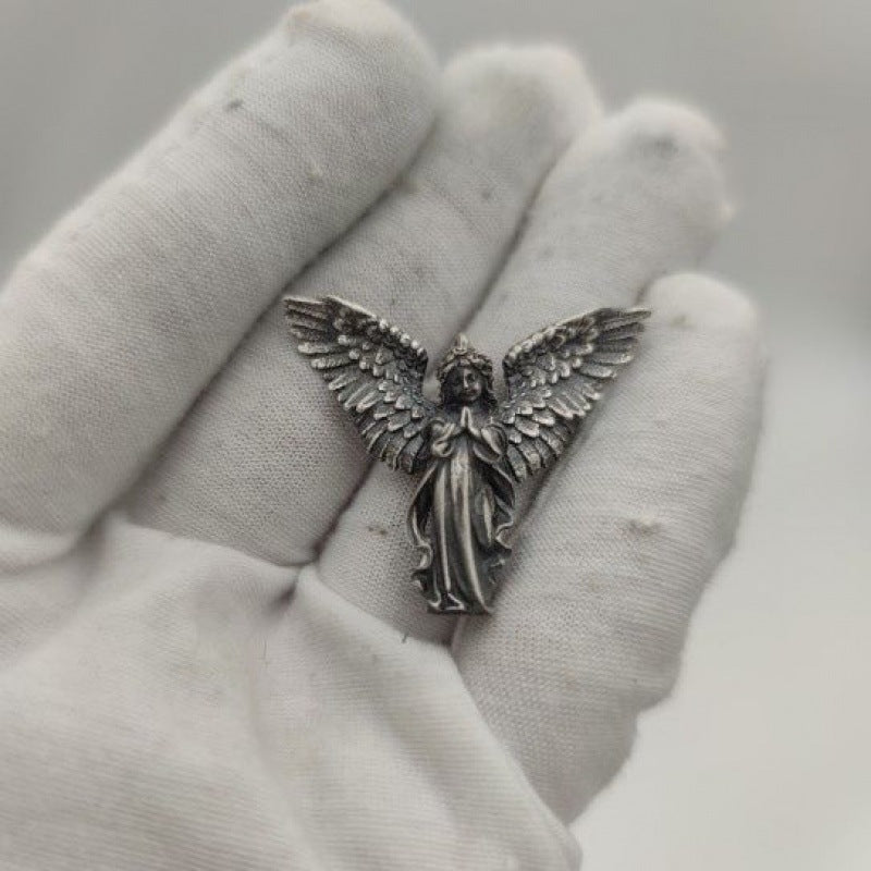 925 Sterling Silver Distressed Little Angel Necklace Cupid Pendant Men Vintage Jewelry - HD Wireless Product #3