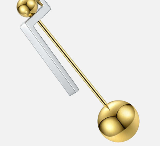 18K Gold Plated Titanium Steel Geometric Steel Ball Mixed Color Earrings - HD Wireless Product #6