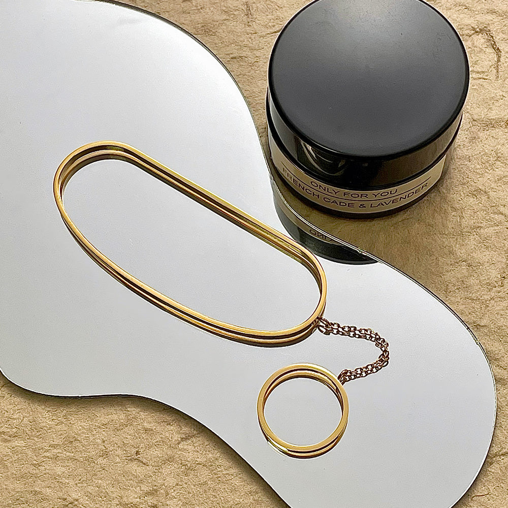 High Quality 18K Gold Plated Titanium Steel Oval Line Bracelet e75a4e25 8203 4f14 aed0 274643cd26cc