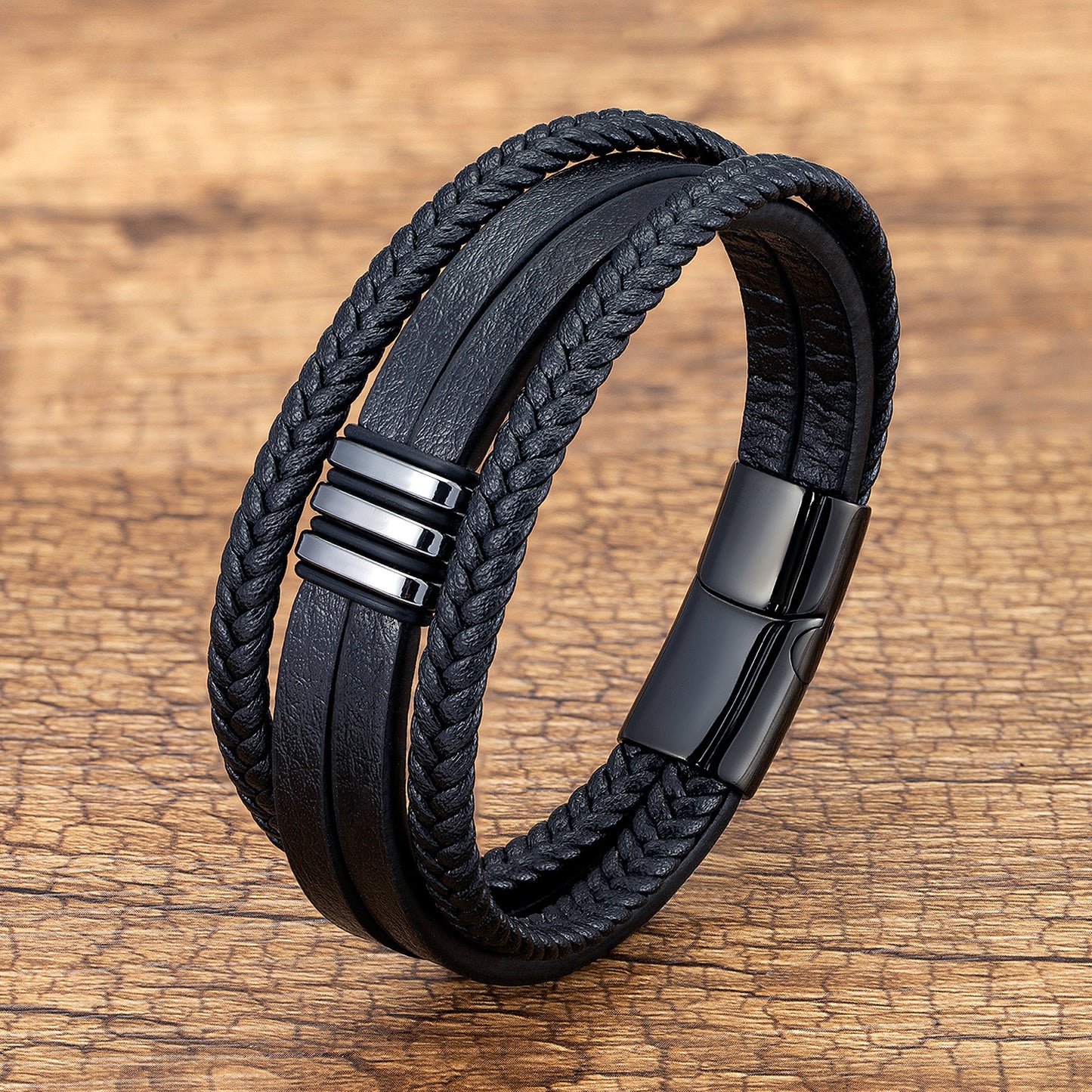 Casual Leather Stainless Steel Magnet Buckle Braided Bracelet e825d436 11db 4571 b826 b935b9a3efa9