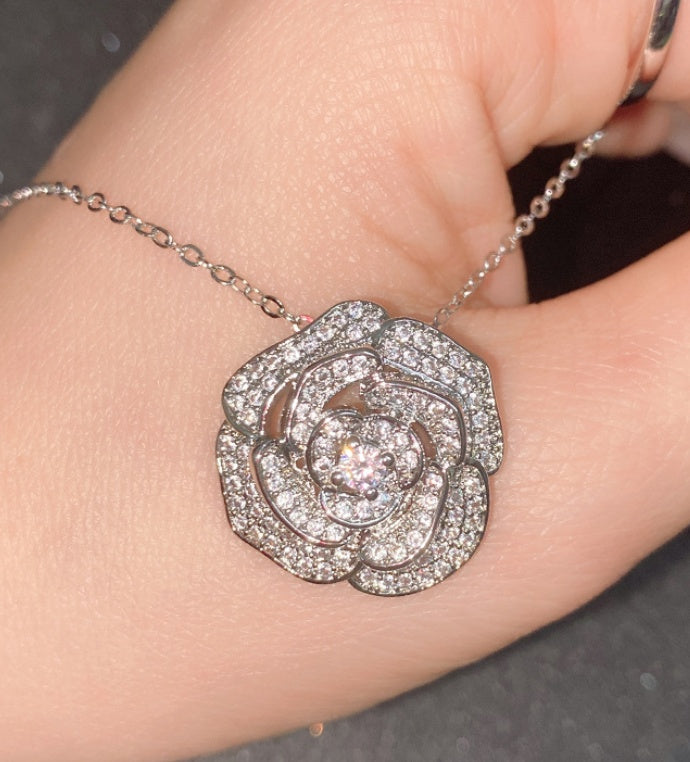 Camellia Full Zirconium Ring Micro Setting Stud Necklace e8713c8f 7b45 4b69 8487 70ed39bad699