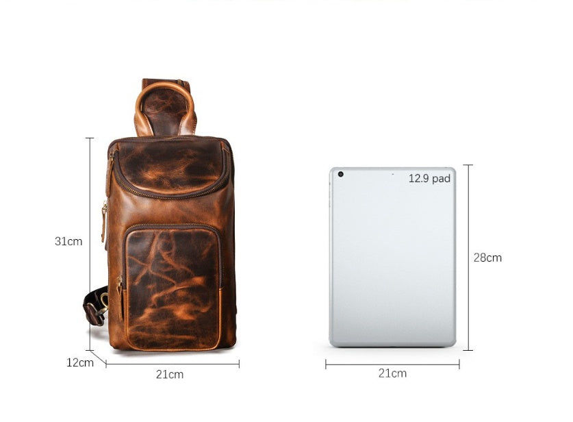 Top Layer Crazy Horse Skin Cowhide Men's Retro Chest Bag e8c14358 ab91 4bcd 8073 a6c840b49b14