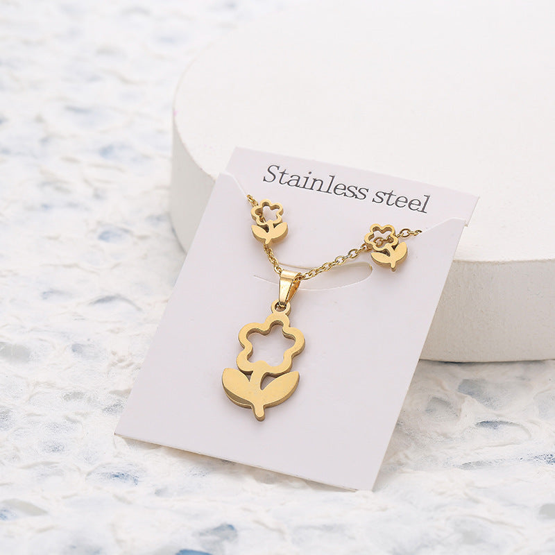 Butterfly Studs Necklace Suit Stainless Steel Geometry eaf3bd87 0753 4b28 a357 dbb068b5f460