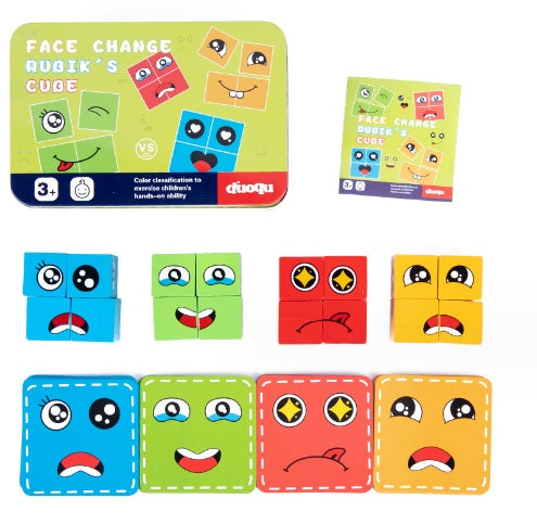 Wooden Expressions Toy Wooden Magic Cube Face Pattern Building Blocks Educational Montessori Toys Wooden Matching Block Puzzl