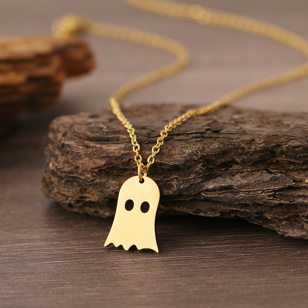 925 Silver Cute Ghost Design Halloween Necklace - HD Wireless Product #6