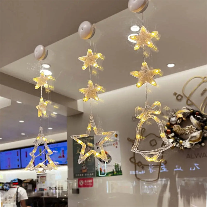 Christmas 3pcs LED Light Star Xmas Tree Hanging Sucker Lamp Window Ornaments Decoration For Home Xmas Navidad New Year Decor