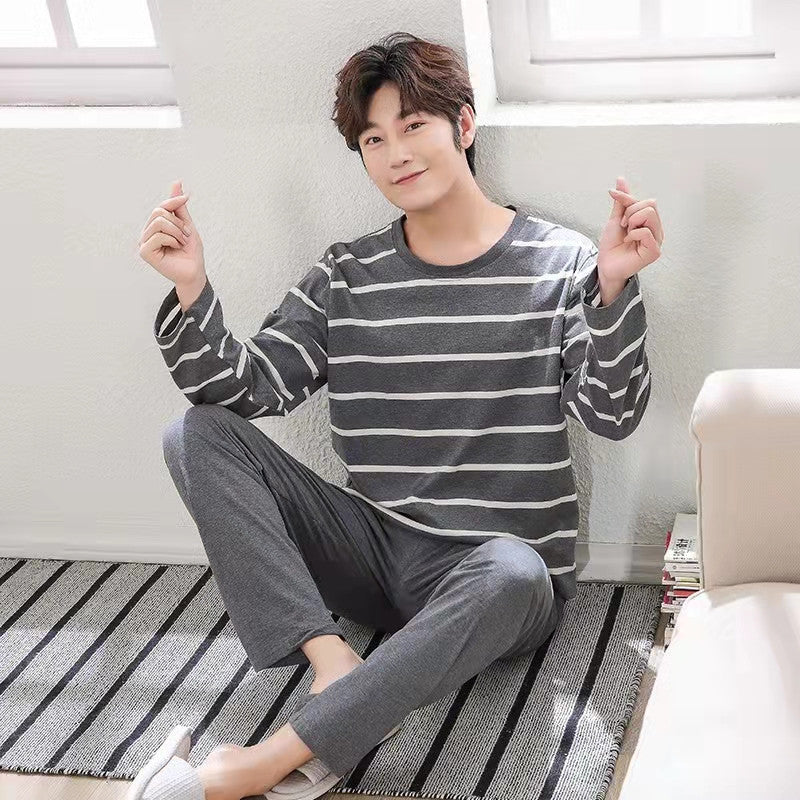 Pajamas Men's Long-sleeved Trousers Spring And Autumn Men's Pajamas Autumn And Winter Thin Plus Size Teenagers Home Wear Two-