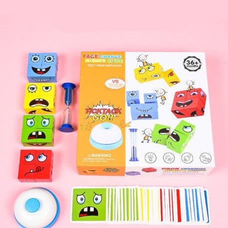 Wooden Expressions Toy Wooden Magic Cube Face Pattern Building Blocks Educational Montessori Toys Wooden Matching Block Puzzl