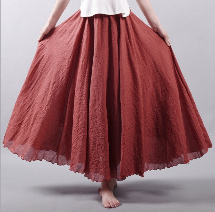 Mori Girl Art Plus Size Cotton And Linen Skirt Elastic Waist Linen A-line Skirt f1f9f7fc e654 4dba 912b 5d4d7fb9c261