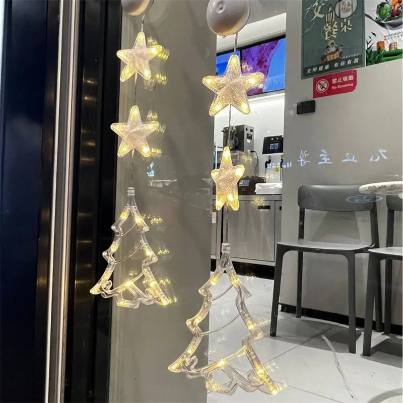 Christmas 3pcs LED Light Star Xmas Tree Hanging Sucker Lamp Window Ornaments Decoration For Home Xmas Navidad New Year Decor
