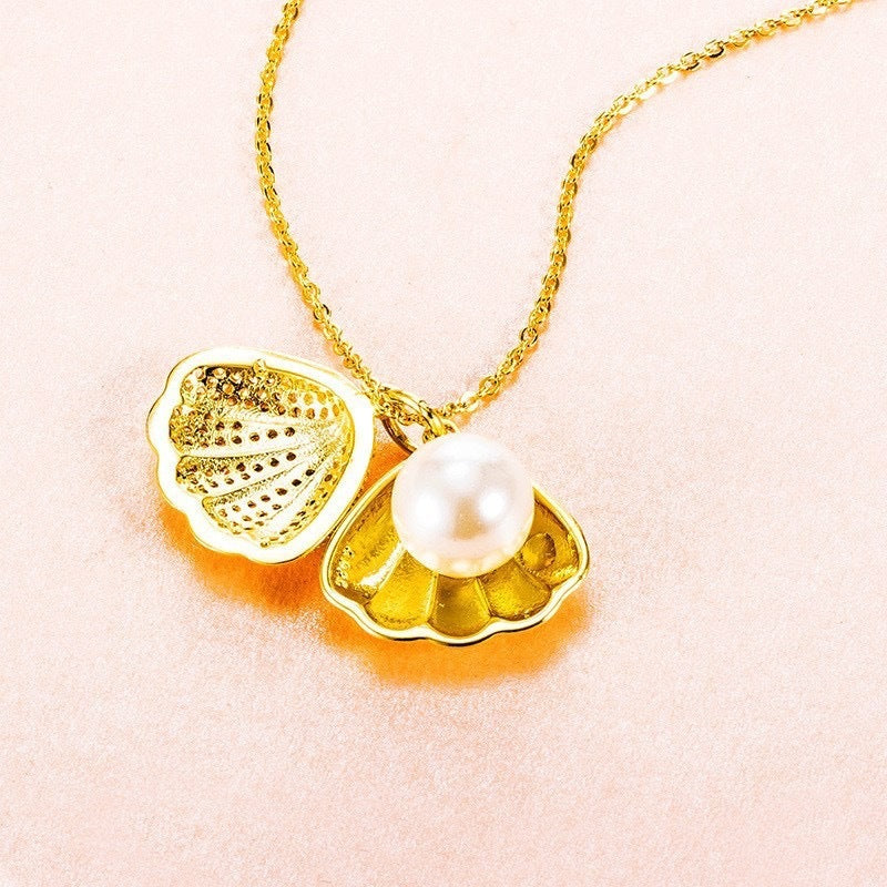 Shell Pearl Necklace With Rhinestones Female Zircon Temperament Personality Jewelry f5a27c72 bba6 45d6 81d6 363f26d1ac45