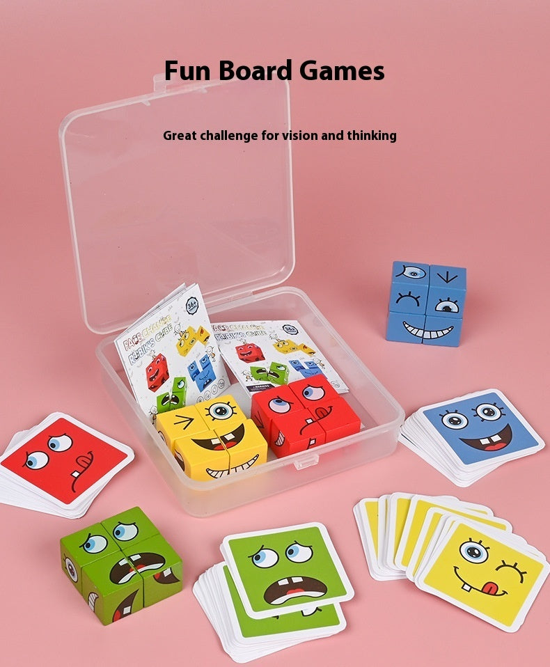 Wooden Expressions Toy Wooden Magic Cube Face Pattern Building Blocks Educational Montessori Toys Wooden Matching Block Puzzl