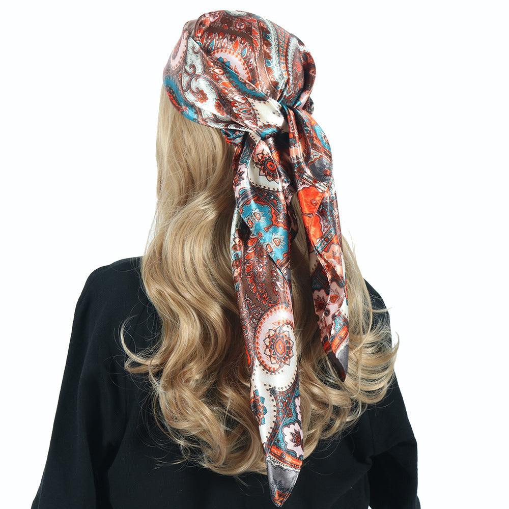 Chain Printed Scarf Women's Casual Scarf 90 90cm Satin Large Kerchief f841e1f0 f1f5 46f6 8d31 61eaf5801bd6