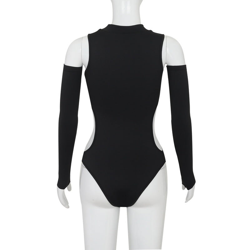 Off-the-shoulder Ripped Hollow-out Tight Long Sleeve Jumpsuit Women f8837fb0 6002 45a2 9070 b26429de1f4f