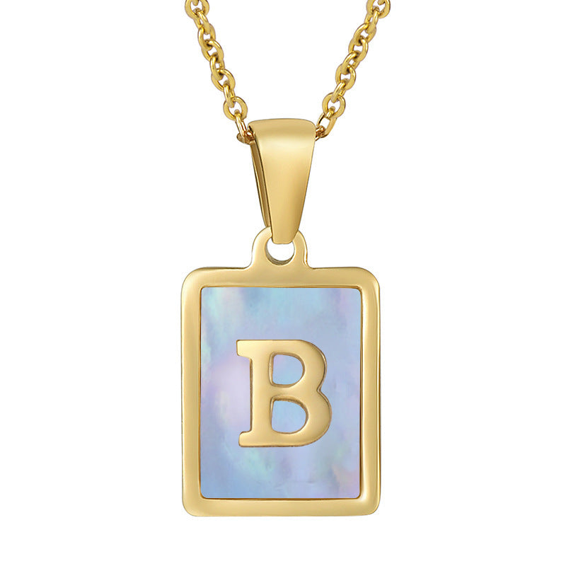 Titanium Steel 26 English Letter Necklace Blue Shell f8ef2b49 eba1 4d13 8537 737dbc5498b7