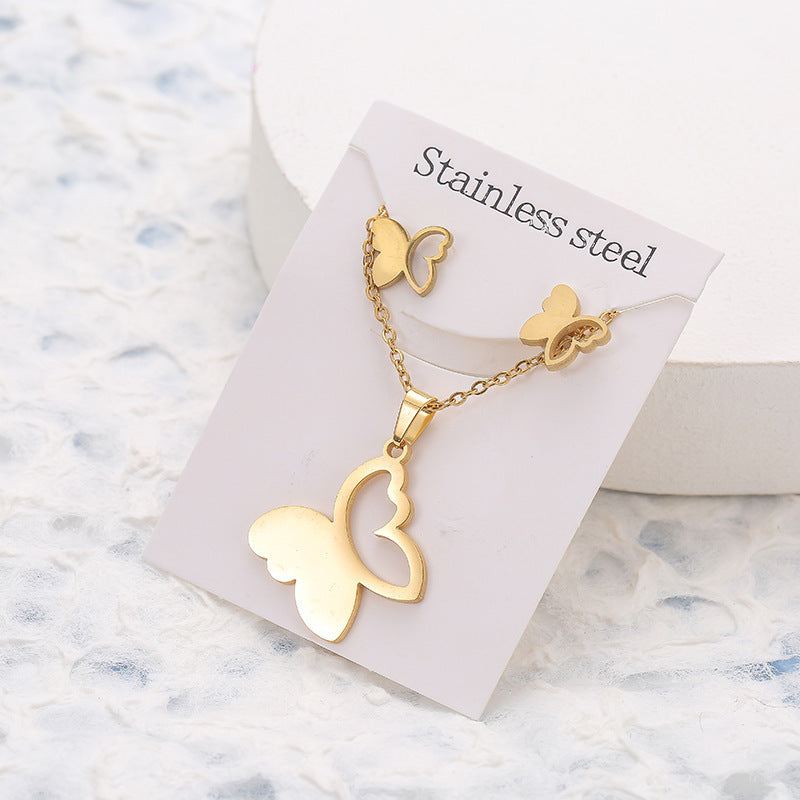 Butterfly Studs Necklace Suit Stainless Steel Geometry fcea72c7 91e0 4293 b71b d9decc5b4a24