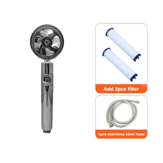 Shower Head Water Saving Flow 360 Degrees Rotating With Small Fan ABS Rain High Pressure Spray Nozzle Bathroom Accessories fc