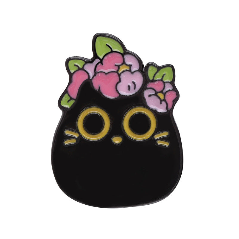 Cartoon Black Cat Flowers Series Adorkable Fashion Creative All-match Bag Clothing Ornament Badge fd16a35e 4d28 4bf1 ac34 dc9