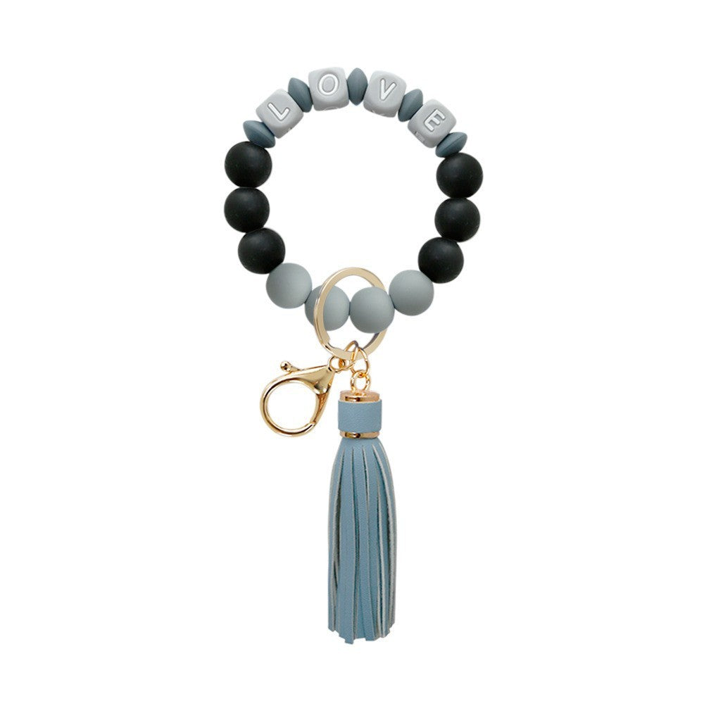 Silicone Wrist Keychain Handmade Beaded Leather Tassel Bracelet fe40d2bc ed91 45e8 93e2 a403b812716d