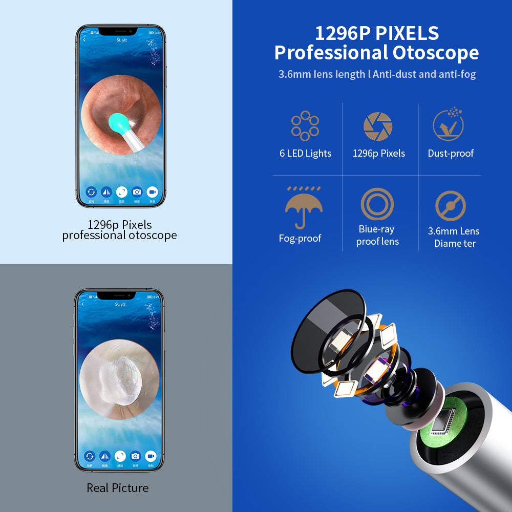 NE3 Ear Cleaner Otoscope Ear Wax Removal Tool With Camera LED Light Wireless Ear Endoscope Ear Cleaning Kit For I-phone fe6fe