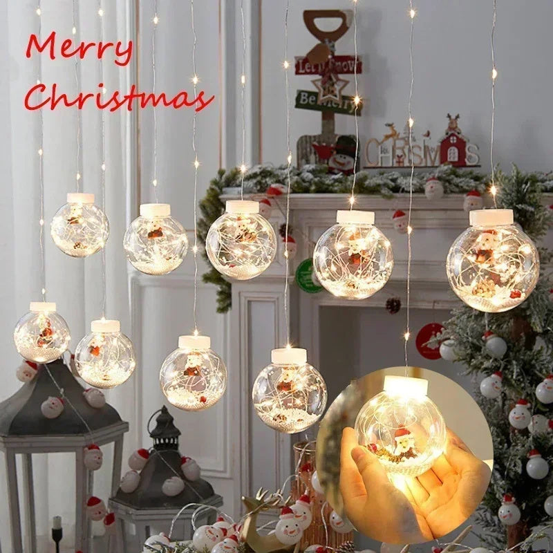 10PCS LED Christmas Curtain Lamp Fairy Snowman Wishing Ball Lamp String Christmas Window Decoration Christmas Light Room - HD Wireless Product #1