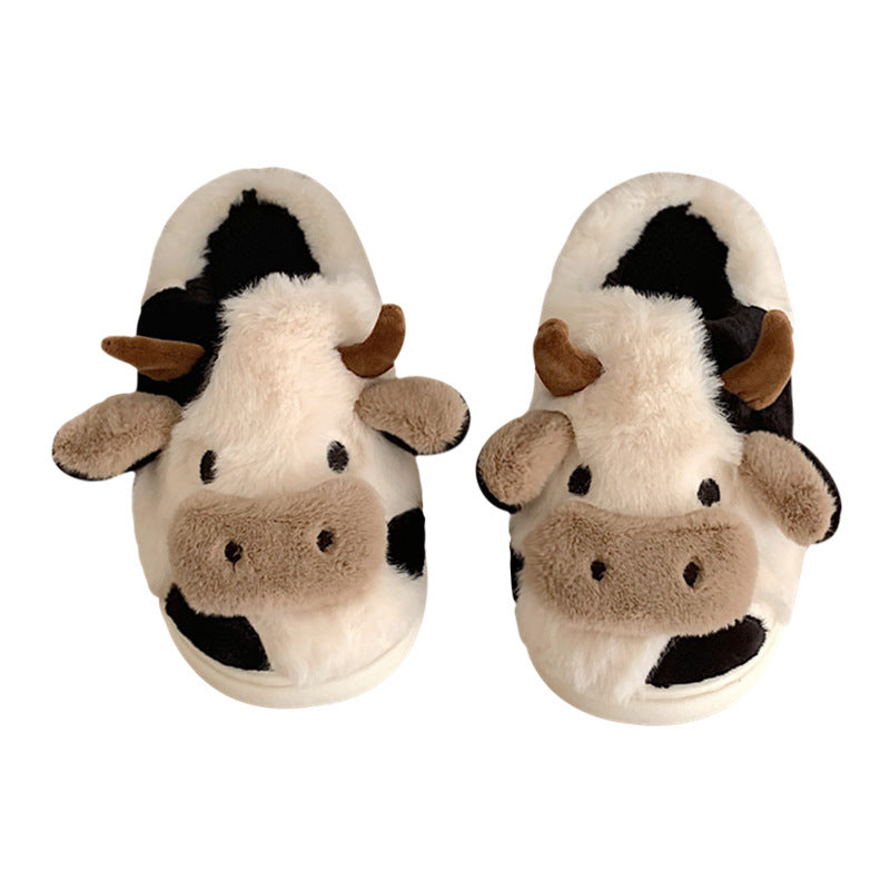 Cute Cow Animal Slipper For Women Girls Fashion Kawaii Soft Fluffy Winter Warm Slippers Woman Cartoon Milk Cow House Slippers