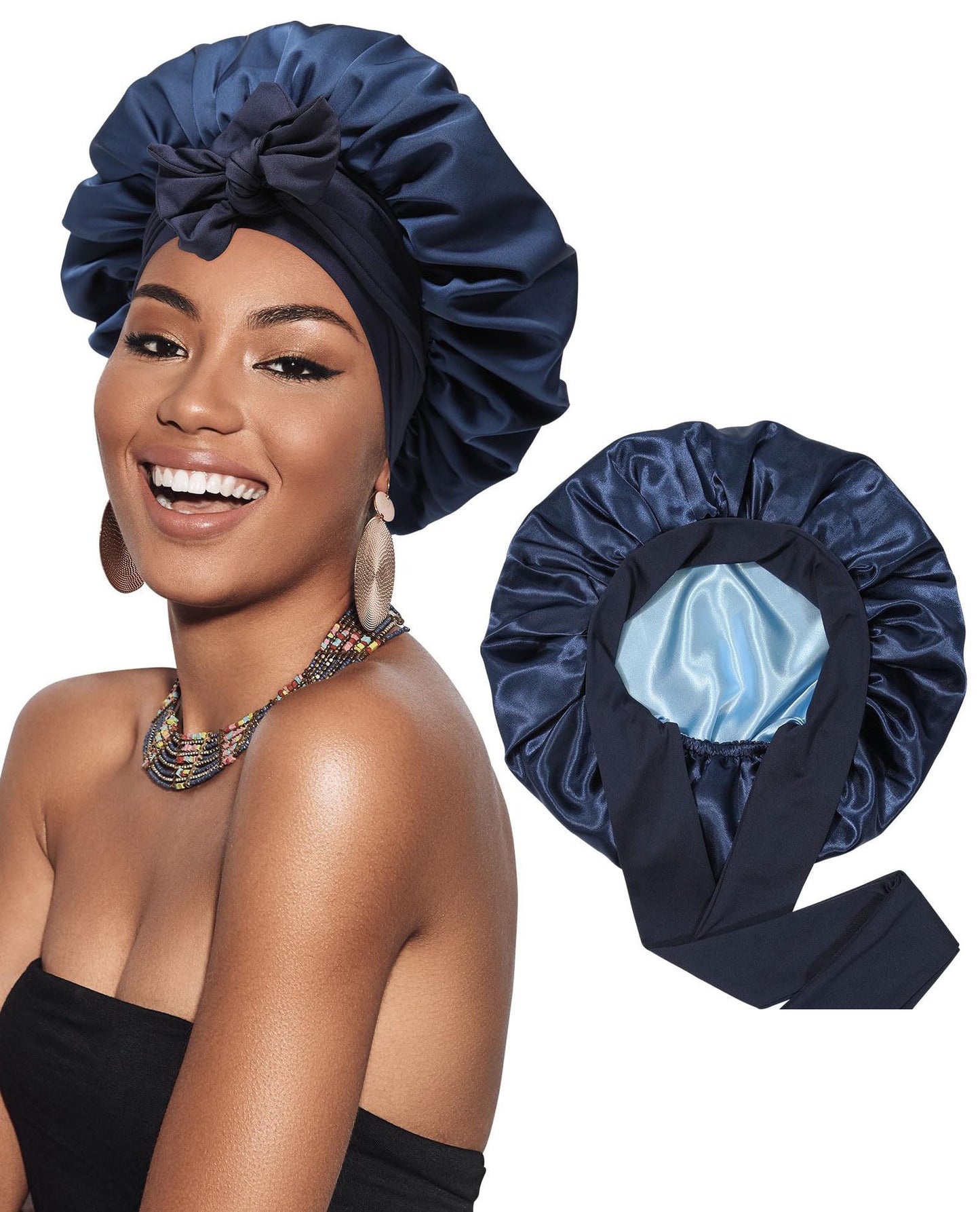 Double-layer Ribbon Round Cap Bow Hair Care Wide-brimmed Hat ff36f149 3f05 40af b441 9af467fb5dad
