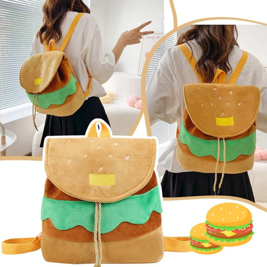 Cute Hamburger Plush Backpack Soft Cartoon Burger Plush Coin Purse Girls Kindergarten School Bookbag Children Kids Pack 002ec