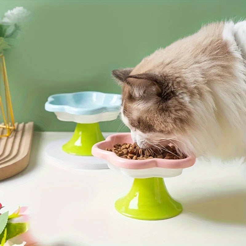 Raised Ceramic Bowl With Cat Flower Design Raised Cat Food Bowl Water Plate Snack Plate With Neck Protection Support 003c890c