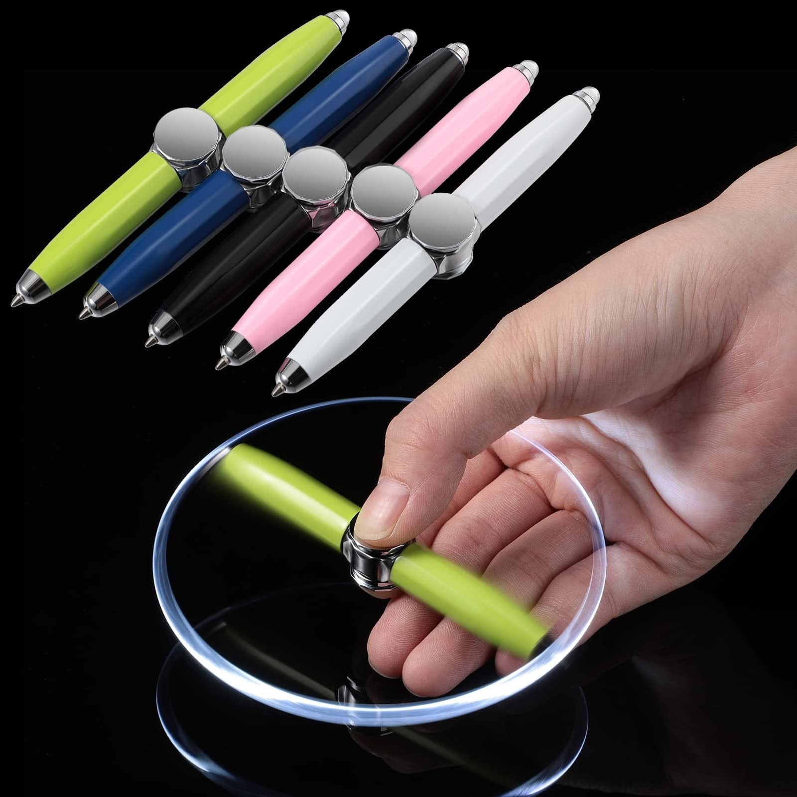 Creative Multi-Function LED Pen Spinning Decompression Gyro Metal Ballpoint Pen Fashion Office School Supplies Writing Pens 0