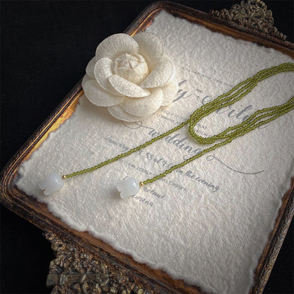 Natural White Jade Lily Olive Green Crystal Winding Necklace 008a1858 47fd 43b3 9a4a d25fbb9cd8c3