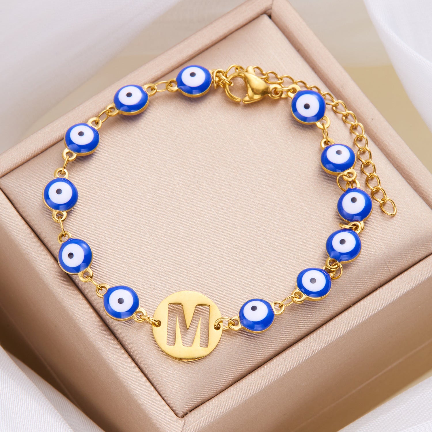 Women's High-grade Stainless Steel Blue Eyes Fashion Hollowed-out 26 Letter Bracelet 00ab5fd7 5392 4cb8 a398 b477aef38070