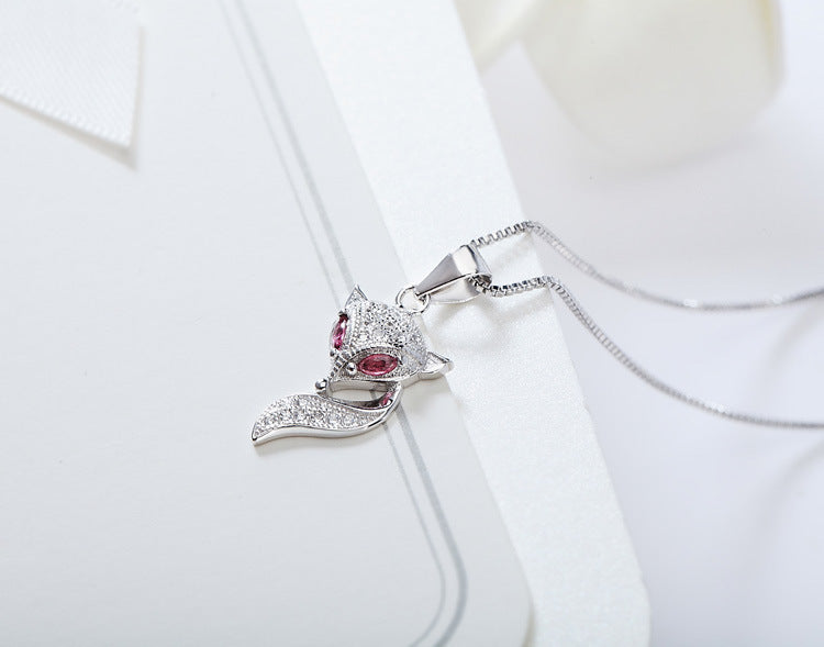 925 Sterling Silver Genuine Micro Inlaid Zircon Fox Pendant - HD Wireless Product #6