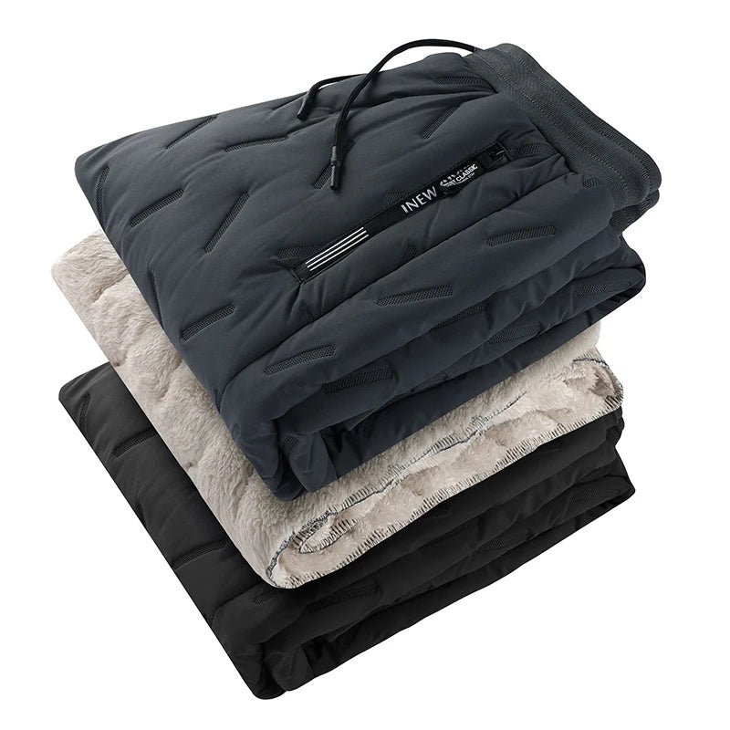 Men's Trousers Winter Velvet Thickening Loose Fleece Pants With Zip Pocket Large Size Windproof Warm Jogging Pants 0105e26f d