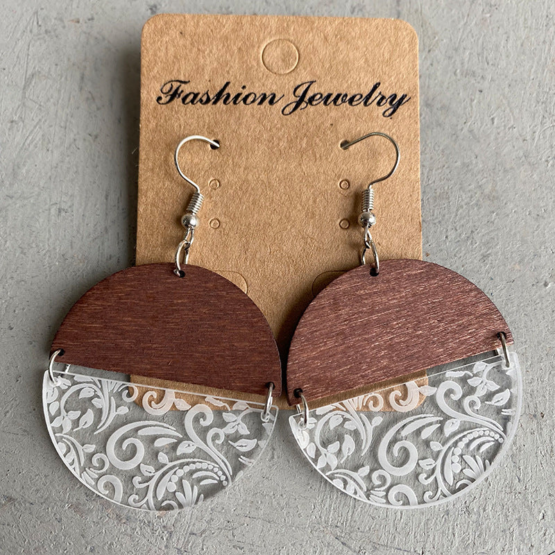 Wood Acrylic Geometric Stitching Rose Flower Lace Laser Marking Personalized Earrings 012285b8 a584 4f7f a230 f84351bed4fe
